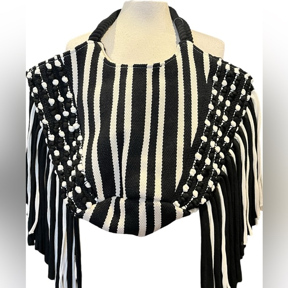 Vintage Handbags - Vintage Black and white cotton macrame boho bag